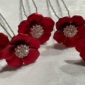 PaCaZa - Zilverkleurige Hairpins - Rood - Bloem - Parel - Diamant - 5 stuks