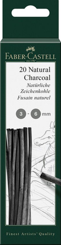 Emballage de 20 bâtonnets de fusain naturel Faber-Castell de 3-6 mm.