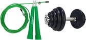 Tunturi - Fitness Set - Halterset 15 kg incl 1 Dumbbellstang - Springtouw Groen