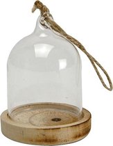 Stolp glas met houten bodem, 8 cm 6 cm hoog