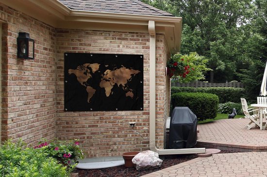 Affiche jardin - Toile jardin - Affiches jardin extérieur - Carte du Wereldkaart - Marron - Zwart - Posters de jardin cm - Jardin