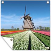 Tuin poster Nederland - Bloemen - Windmolen - 200x200 cm - Tuindoek - Buitenposter