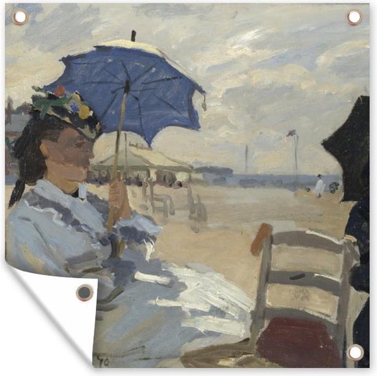 Tuinposters Het strand bij Trouville - Claude Monet - 50x50 cm - Tuindoek - Buitenposter