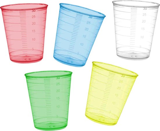 Set de 160 gobelets doseurs (30 ml, rouges, gradués, pour usage fréquent)