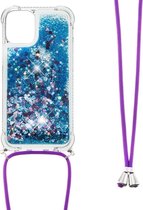 Lunso - Coque arrière avec cordon - iPhone 13 Mini - Blauw Glitter