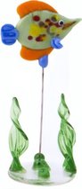 glazen vis op standaard 10 cm oranje/groen