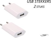 Universal USB adapter - 2 stuks - USB stekker - USB lader - Reisstekker - Blokje - Universeel - Wit - USB Charger