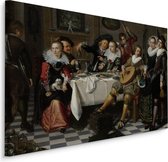 Schilderij - Isack Elyas Feestvierend gezelschap (print op canvas), multi-gekleurd, 4 maten, reproductie