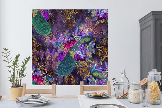 Stickers muraux - Motifs - Paon - Violet - 120x120 cm - Film Adhésif XXL