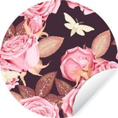 WallCircle - Muurstickers - Behangcirkel - Rozen - Bloemen - Roze - 50x50 cm - Muurcirkel - Zelfklevend - Ronde Behangsticker