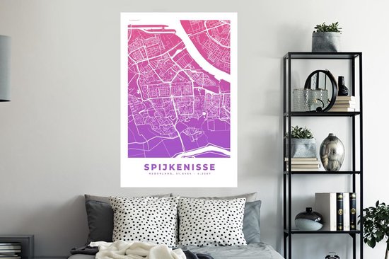 Stickers muraux - Plan de la Nederland - Spijkenisse - Pays-Bas - Violet - 80x120 cm - Feuille adhésive - Carte