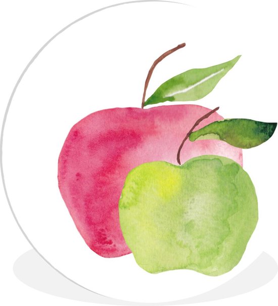 Wandcirkel - Muurcirkel Binnen - Appels - Aquarel - Wit - ⌀ 120 cm - Wanddecoratie - Ronde Schilderijen XXL