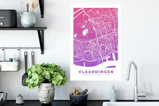 Stickers Stickers muraux - Plan de la ville - Vlaardingen - Violet - Pays- Nederland - 40x60 cm - Feuille adhésive - Carte