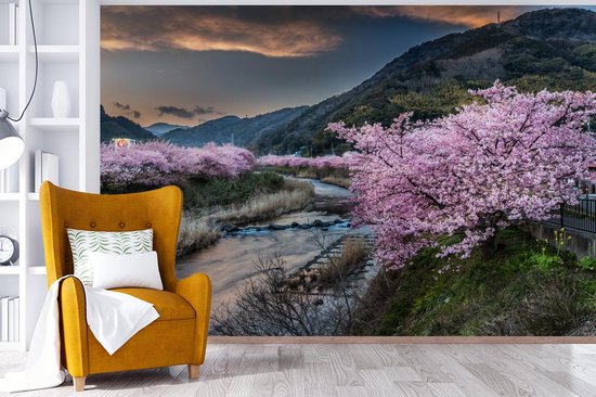 Papier peint Papier peint photo en vinyle - Cerisiers dans les montagnes largeur 600 cm x hauteur 400 cm - Tirage photo sur papier peint (disponible en 7 tailles)