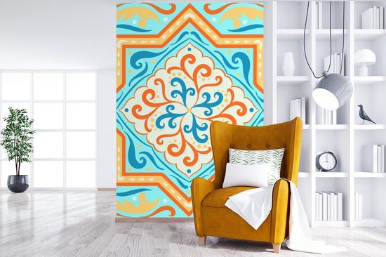 Motif carré à mesurer et friser sur fond bleu clair 225x350 cm
