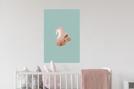 Muurstickers - Sticker Folie - Zomer - Rolschaats - Roze - 40x60 cm - Plakfolie - Muurstickers Kinderkamer - Zelfklevend Behang - Zelfklevend behangpapier - Stickerfolie