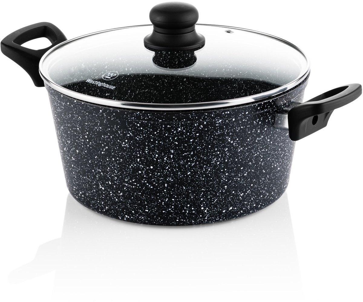 Bol.com Westinghouse Braadpan – Ø 24 cm – Inductie – Inclusief Deksel – Black Marble aanbieding