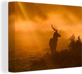 Silhouette d'un cerf aux rayons du soleil 120x90 cm - Tirage photo sur toile (Décoration murale salon / chambre)