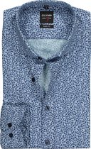 OLYMP Level 5 body fit overhemd - donkerblauw mini bloem dessin - Strijkvriendelijk - Boordmaat: 41