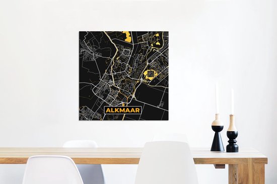 Décoration murale Métal - Peinture Aluminium - Carte - Alkmaar - Or - Zwart - 50x50 cm