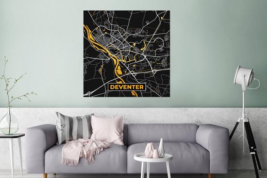 Décoration murale Métal - Peinture Aluminium - Carte - Deventer - Or - Zwart - 90x90 cm
