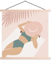 Porte-affiche avec affiche - Affiche scolaire - Plage - Chapeau - Feuilles - 60x60 cm - lattes vierges