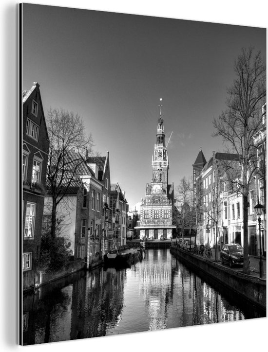 Décoration murale Métal - Aluminium Peinture Industrielle - Alkmaar - Canal - Zwart - Wit - 50x50 cm - Dibond - Photo sur aluminium - Décoration murale industrielle - Pour le salon / chambre