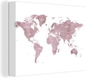 Wanddecoratie Wereldkaart - Roze - Design - Canvas - 40x30 cm