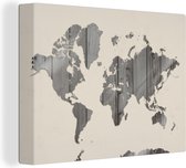 Wanddecoratie Wereldkaart - Hout - Plank - Canvas - 120x90 cm