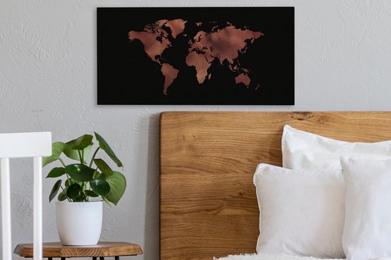 Décoration murale Carte du Wereldkaart - Cuir - Rose - Toile - 40x20 cm