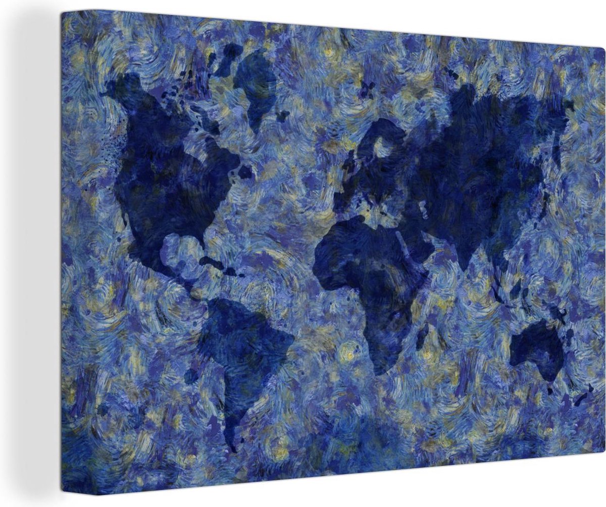 Wanddecoratie Wereldkaart - Van Gogh - Verf - Canvas - 140x90 cm