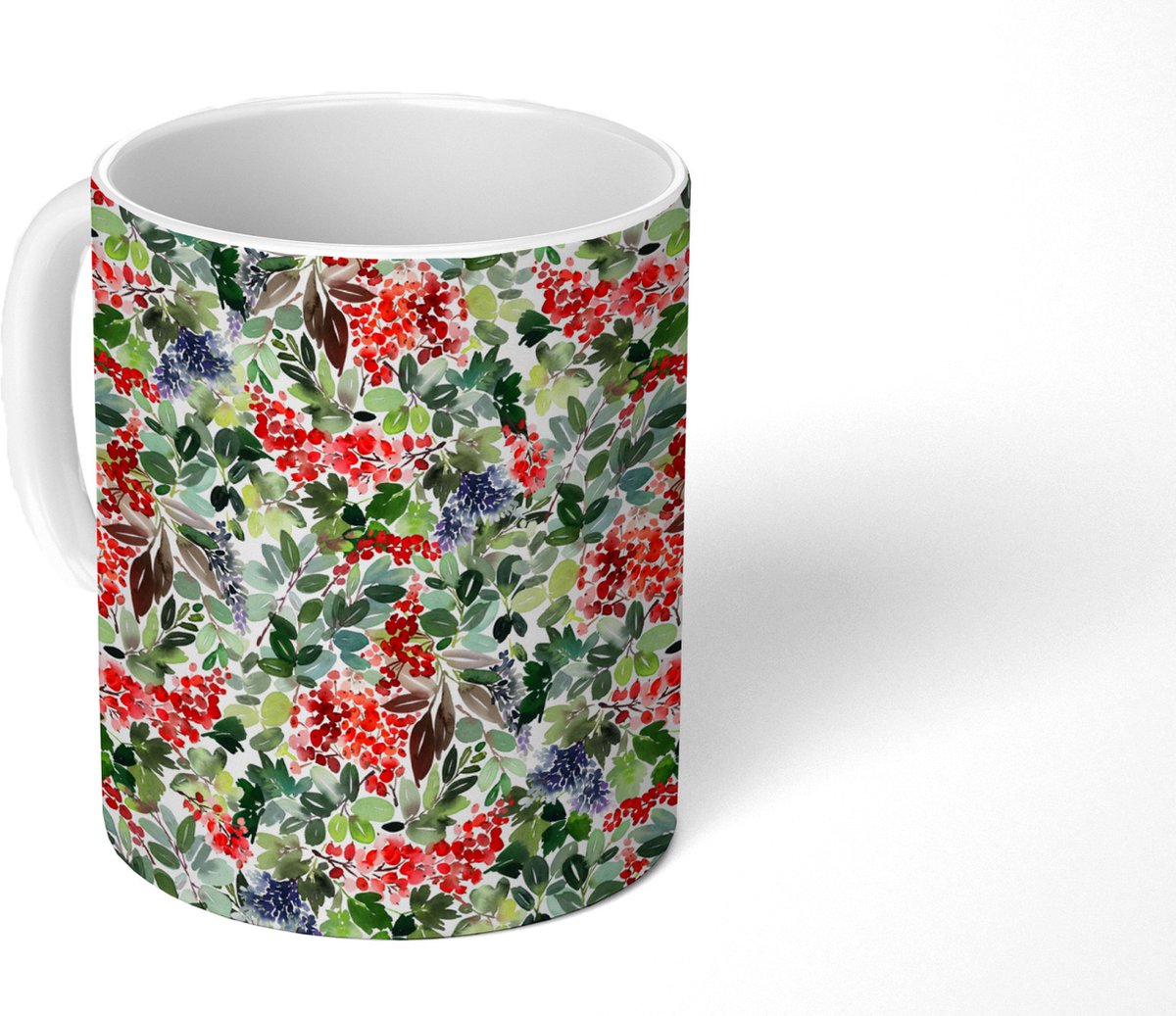 Mok - Koffiemok - Kerst - Waterverf - Groen - Rood - Mokken - 350 ML - Beker - Koffiemokken - Theemok
