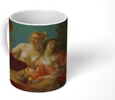 Mok - Fluitspelende herder en vier herderinnen - Schilderij van Gerard van Honthorst - 350 ML - Beker