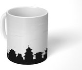 Mok - Silhouet van de skyline van Beijing op een tekening - zwart wit - 350 ML - Beker