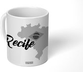 Mok - Recife tekening met de kaart van Brazilië - zwart wit - 350 ML - Beker