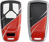 kwmobile autosleutelhoes compatibel met Audi 3-knops Smartkey autosleutel (alleen Keyless Go) - Cover in grijs / zwart / rood - Kleurengolf design
