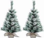 4x Stuks mini kerstboom met sneeuw 35 cm in jute zak