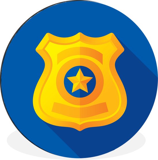 WallCircle - Wandcirkel - Muurcirkel - Kinderillustratie van een politie badge - Aluminium - Dibond - ⌀ 60 cm - Binnen en Buiten