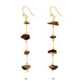 Twice As Nice Oorbellen in goudkleurig edelstaal, 4 steentjes tiger eye natuursteen