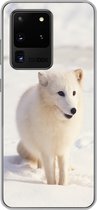 Geschikt voor Samsung Galaxy S20 Ultra hoesje - Vos - Sneeuw - Wit - Siliconen Telefoonhoesje
