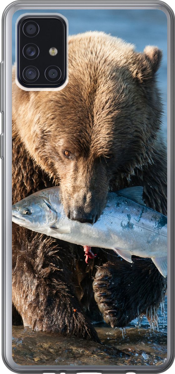 Telefoonhoesje Geschikt voor Samsung Galaxy A52 5G hoesje - Beer - Bruin - Vis - Siliconen Telefoonhoesje Telefoonhoesje