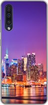 Geschikt voor Samsung Galaxy A50 hoesje - New York - Skyline - Paars - Siliconen Telefoonhoesje
