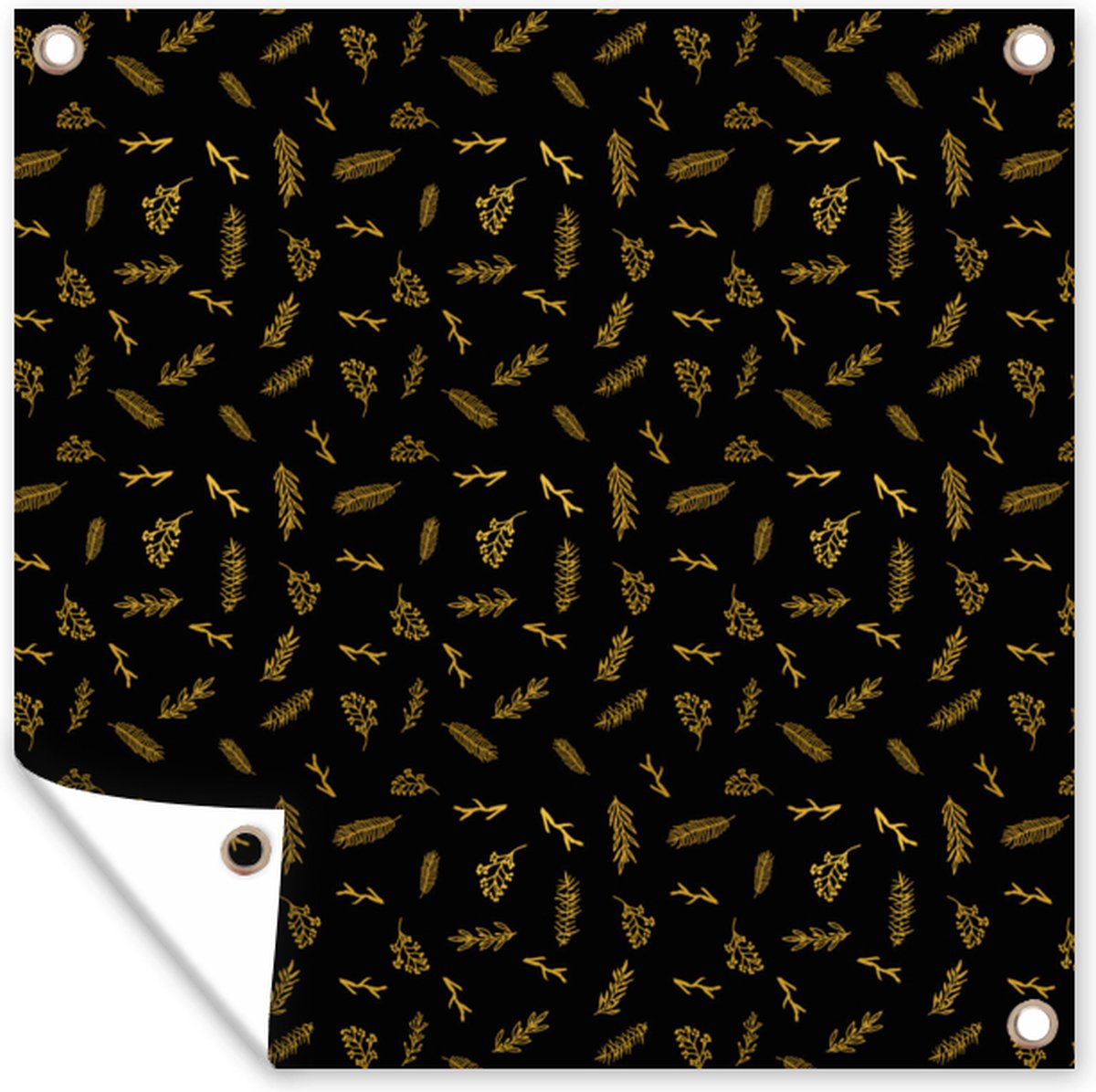 Tuinposters Kerst - Patronen - Zwart - Goud - 50x50 cm - Tuindoek