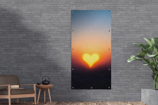 Affiche clôture Coeur - Horizon - Coucher de soleil - 100x200 cm - Toile de jardin