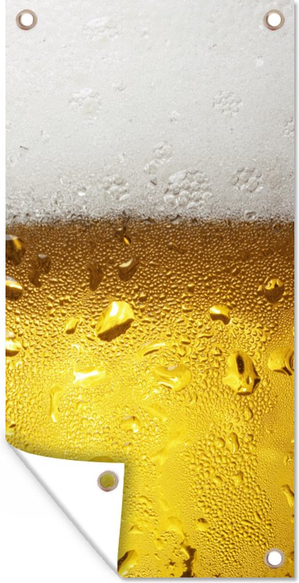 Affiche de clôture Verre de bière débordant avec condensation - 100x200 cm - Toile de jardin