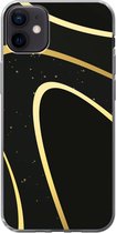 Geschikt voor iPhone 12 mini hoesje - Gouden golven op een zwarte achtergrond - Siliconen Telefoonhoesje