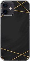 Geschikt voor iPhone 12 hoesje - Geometrisch patroon van gouden lijnen op een zwarte achtergrond - Siliconen Telefoonhoesje