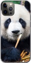 Geschikt voor iPhone 12 Pro hoesje - Panda - Bamboe - Natuur - Siliconen Telefoonhoesje