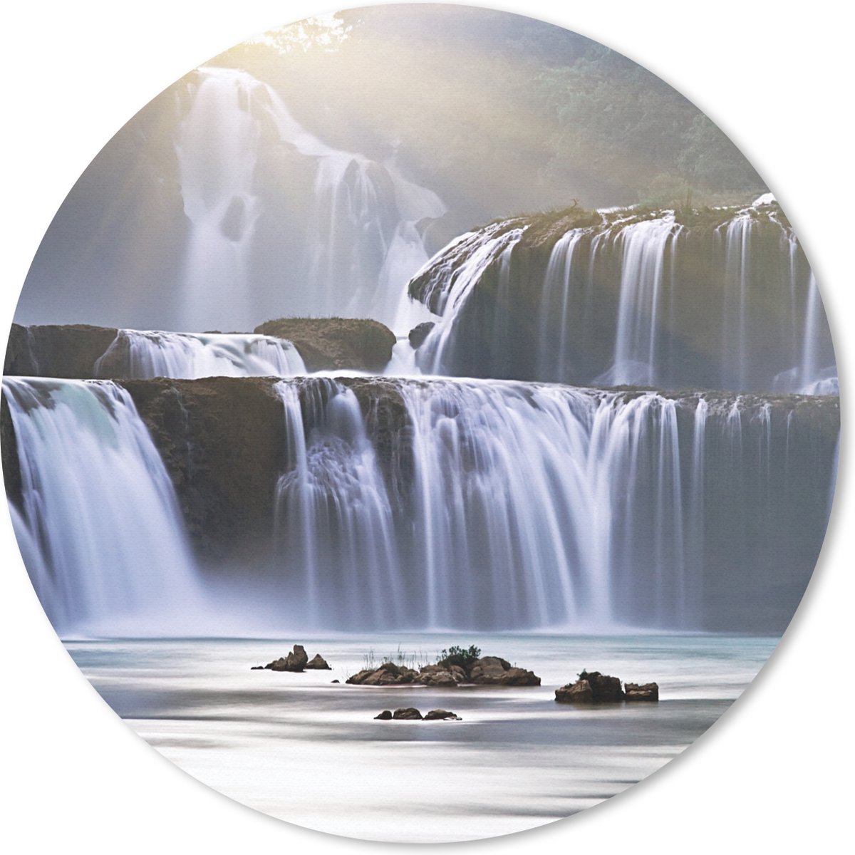Muismat rond 20x20 cm - Mousepad Waterval - Rotsen - Natuur - Ronde muismatten