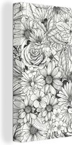 Tableau sur toile Une illustration en noir et blanc d'un dessin floral - 20x40 cm - Décoration murale